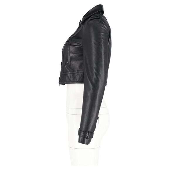 Burberry Cropped Biker Jacket in Black Leather - Picture 4 of 5